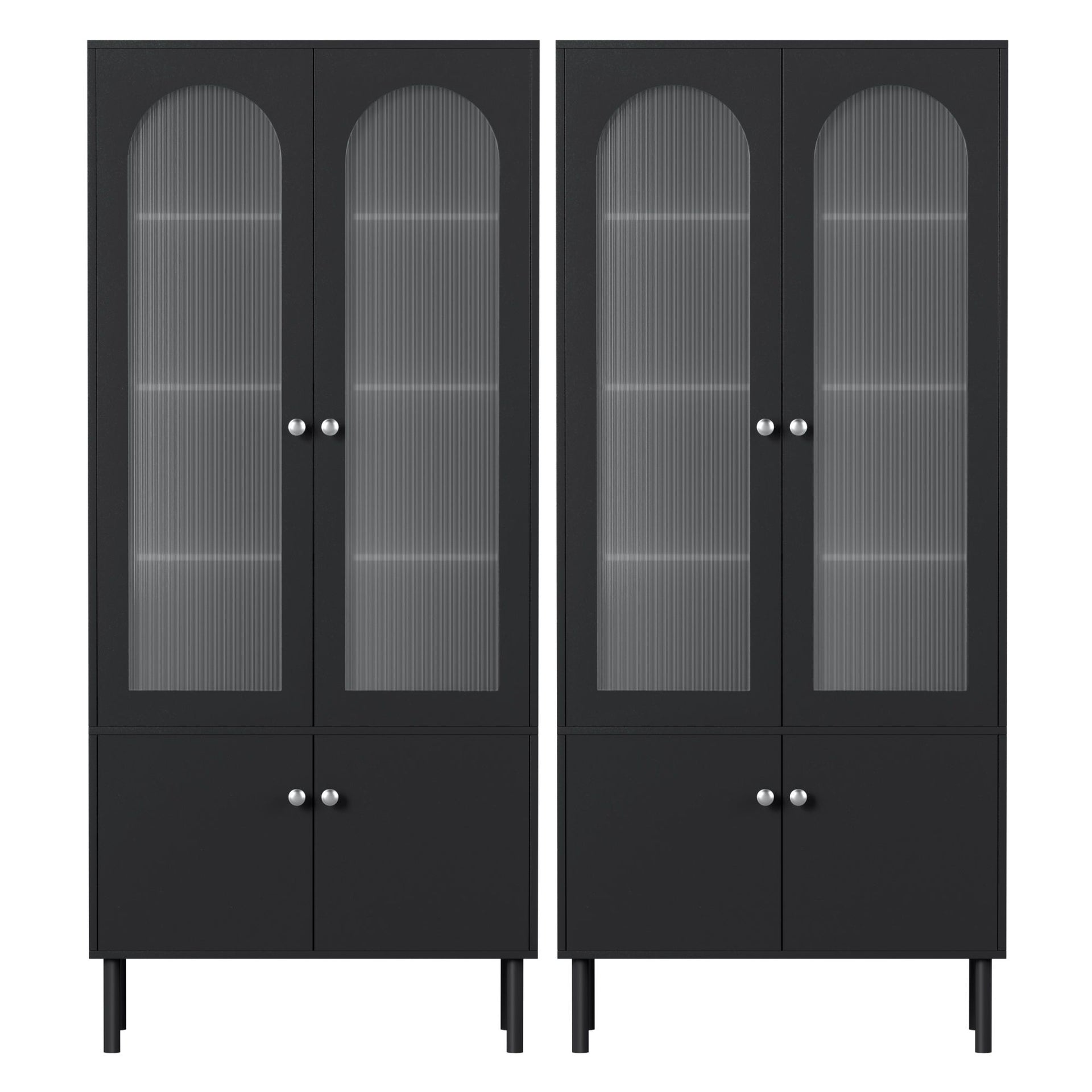 Artiss 2x Buffet Sideboard Cabinet Pantry 5-Tier Storage Cupboard Fluted Black Awezingly