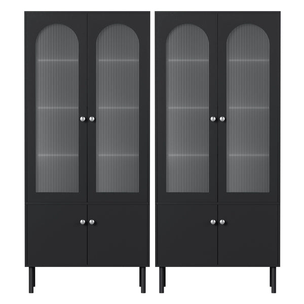 Artiss 2x Buffet Sideboard Cabinet Pantry 5-Tier Storage Cupboard Fluted Black Awezingly