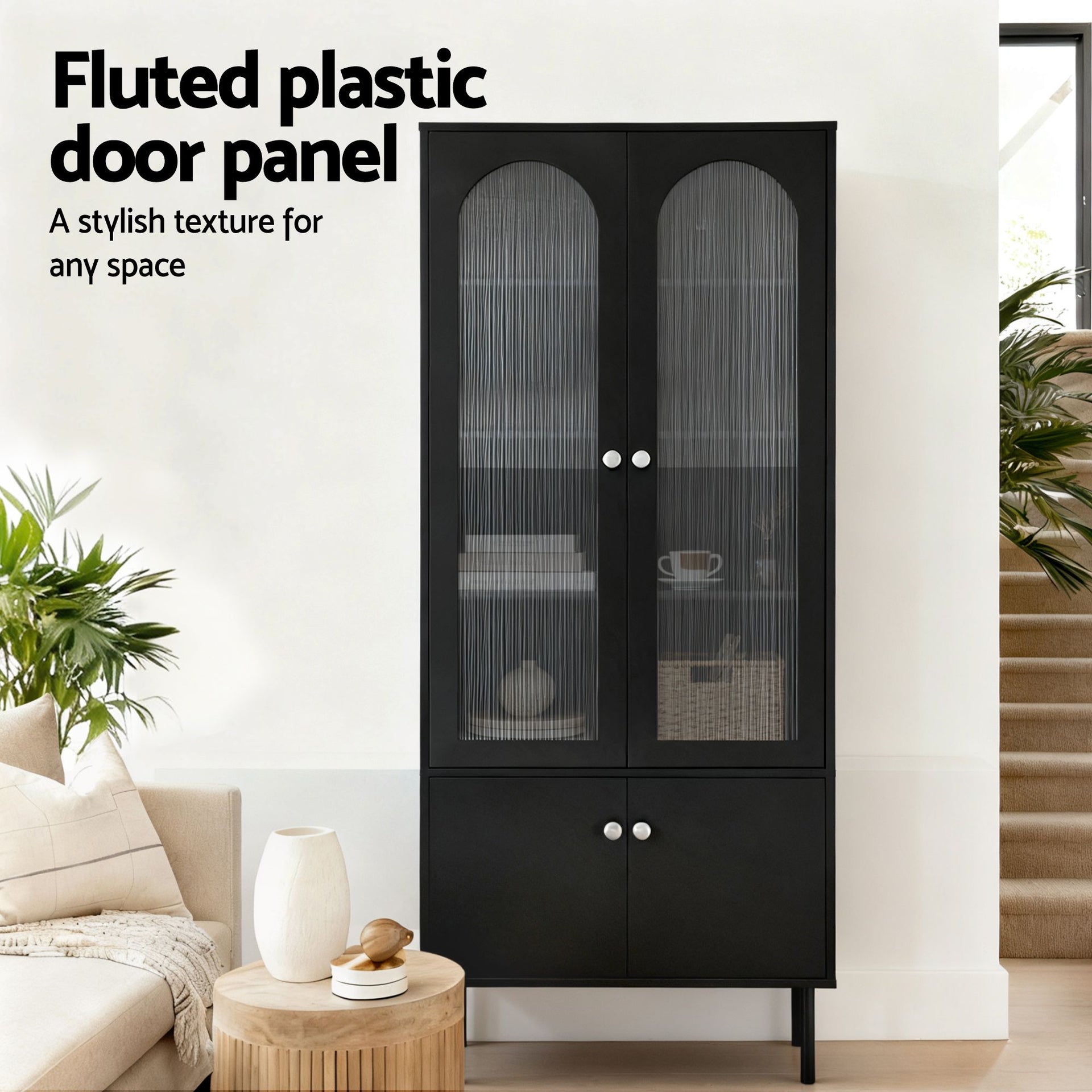 Artiss 2x Buffet Sideboard Cabinet Pantry 5-Tier Storage Cupboard Fluted Black Awezingly