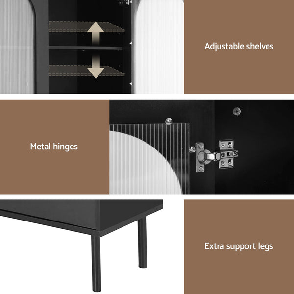 Artiss 2x Buffet Sideboard Cabinet Pantry 5-Tier Storage Cupboard Fluted Black Awezingly