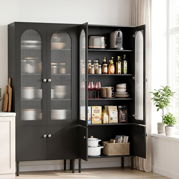 Artiss 2x Buffet Sideboard Cabinet Pantry 5-Tier Storage Cupboard Fluted Black Awezingly