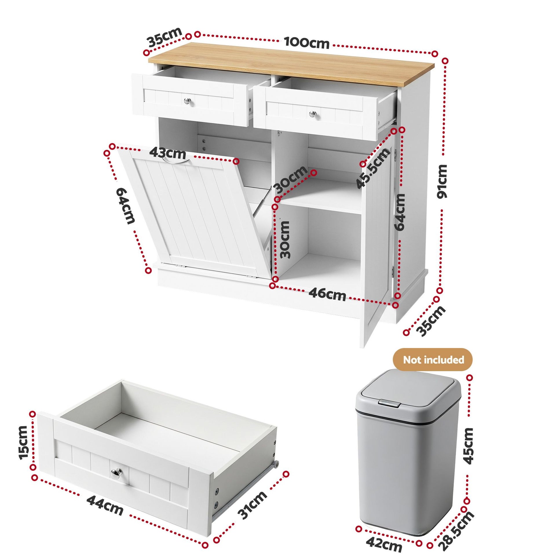 Artiss Buffet Sideboard Cabinet Kitchen Tilt Out Bin Holder Storage Cupboard Awezingly