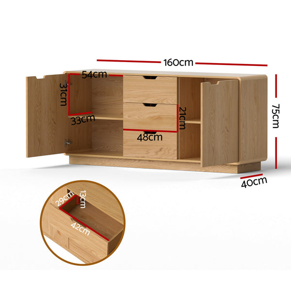 Artiss Buffet Sideboard Cabinet Storage Kitchen Cupboard Drawers Round Edge Oak Awezingly