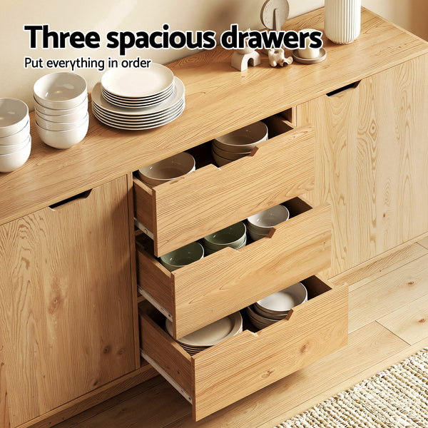 Artiss Buffet Sideboard Cabinet Storage Kitchen Cupboard Drawers Round Edge Oak Awezingly