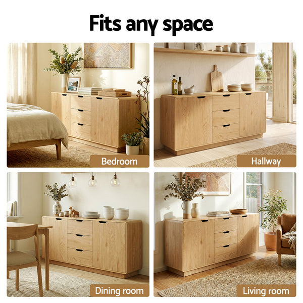 Artiss Buffet Sideboard Cabinet Storage Kitchen Cupboard Drawers Round Edge Oak Awezingly