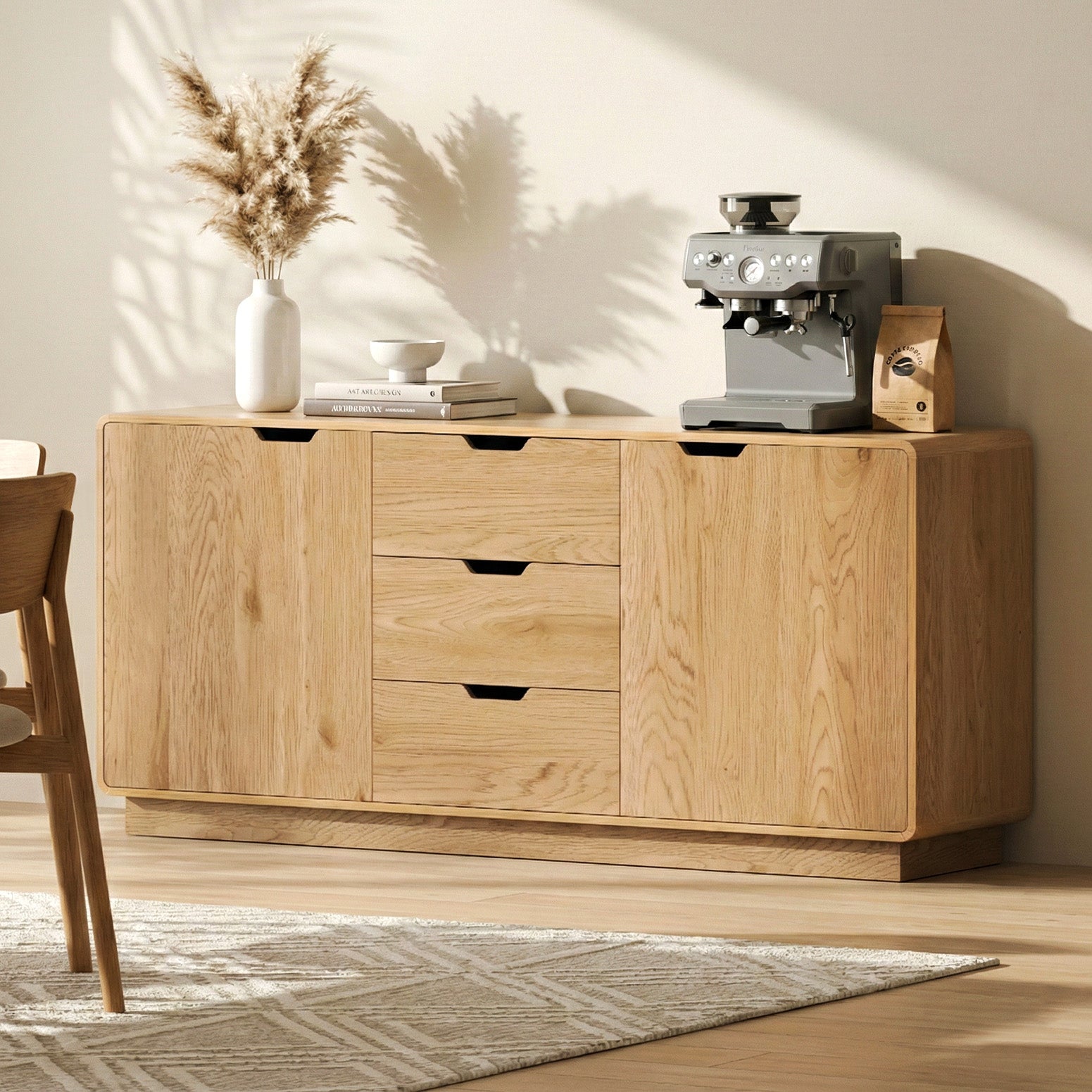 Artiss Buffet Sideboard Cabinet Storage Kitchen Cupboard Drawers Round Edge Oak Awezingly