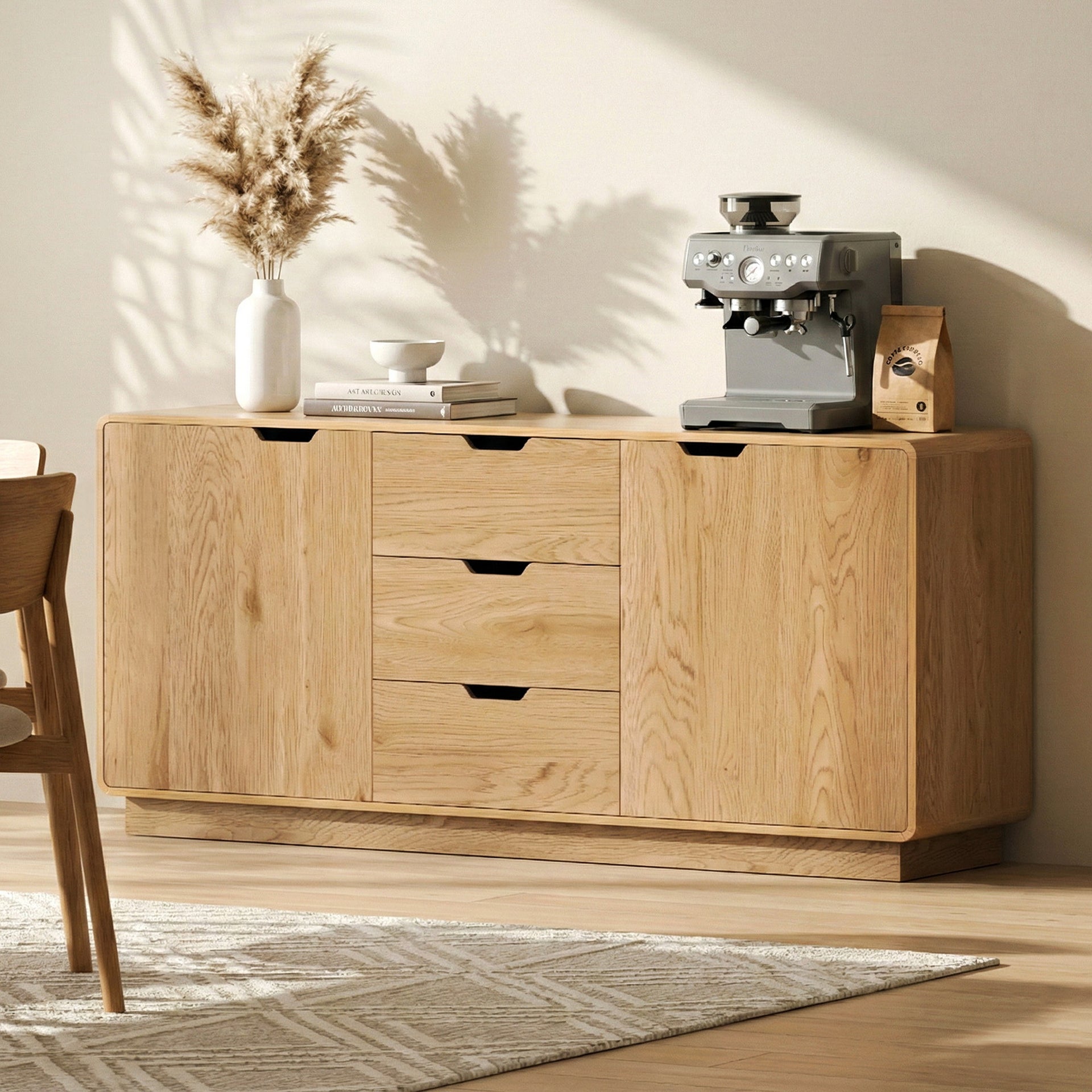 Artiss Buffet Sideboard Cabinet Storage Kitchen Cupboard Drawers Round Edge Oak Awezingly