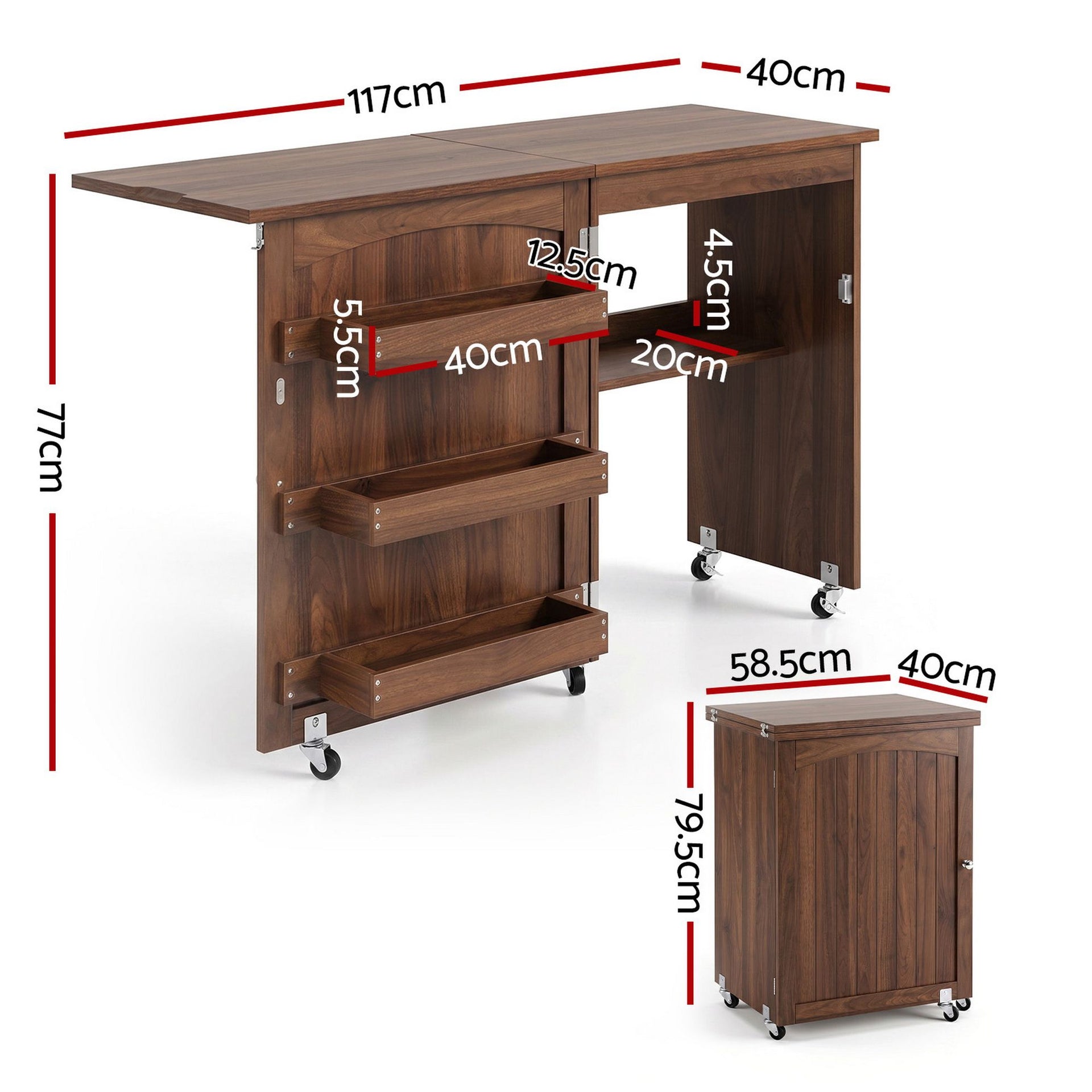 Artiss Folding Sewing Table Sewing Machine Desk Multi-functional Rolling Work Table Craft Station Awezingly