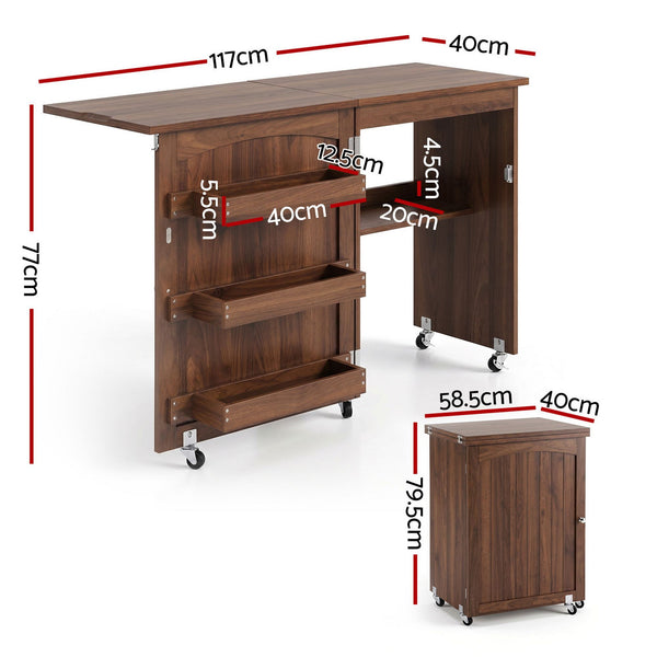 Artiss Folding Sewing Table Sewing Machine Desk Multi-functional Rolling Work Table Craft Station Awezingly