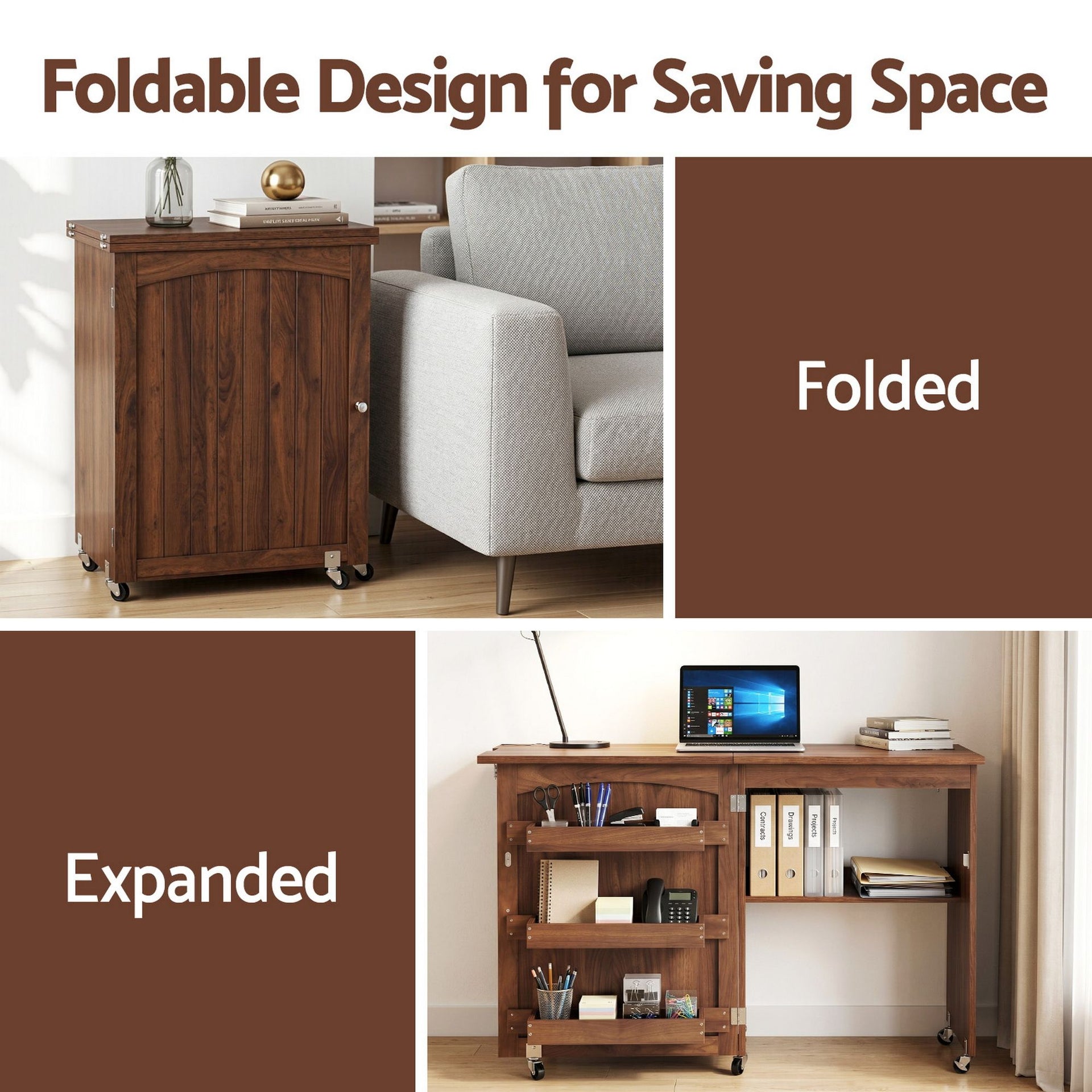 Artiss Folding Sewing Table Sewing Machine Desk Multi-functional Rolling Work Table Craft Station Awezingly