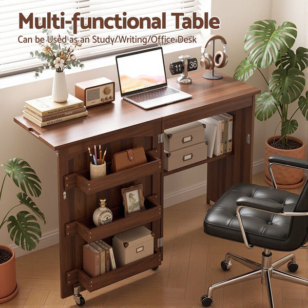 Artiss Folding Sewing Table Sewing Machine Desk Multi-functional Rolling Work Table Craft Station Awezingly