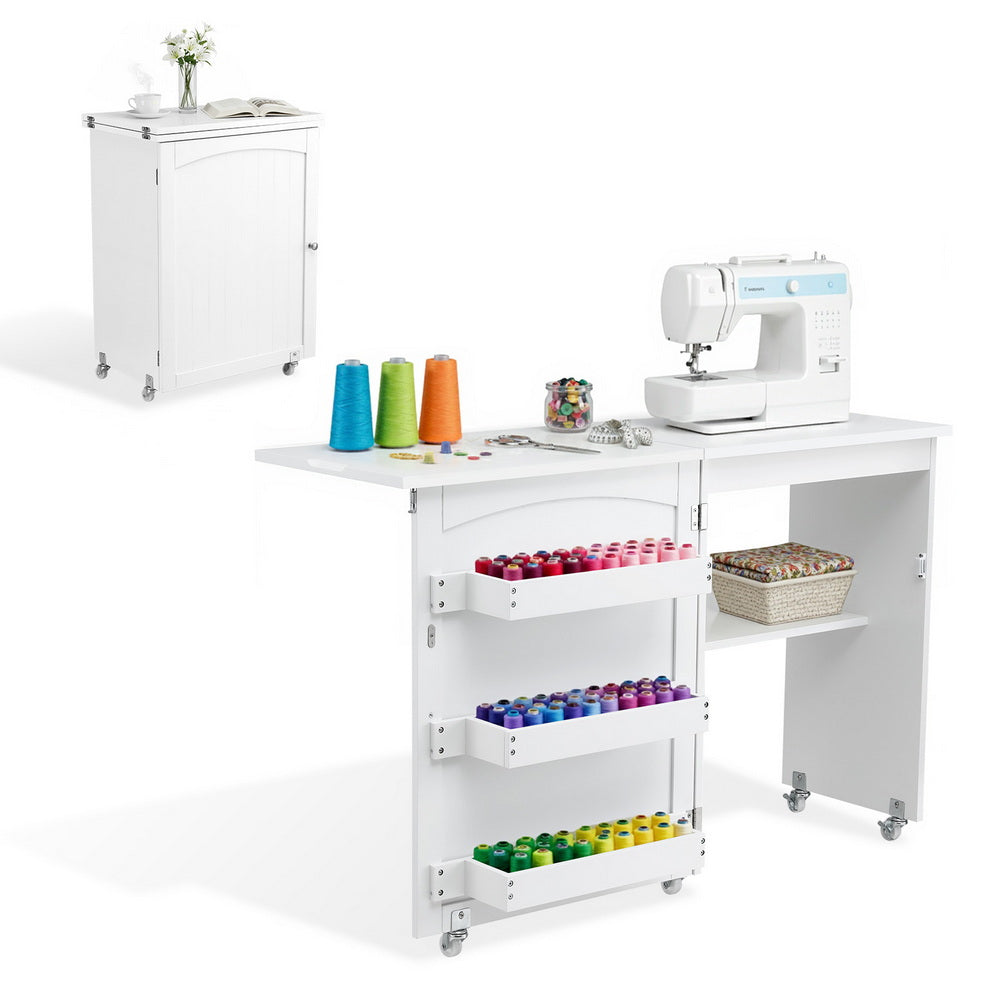 Artiss Folding Sewing Table Sewing Machine Desk Multi-functional Rolling Work Table Craft Station Awezingly