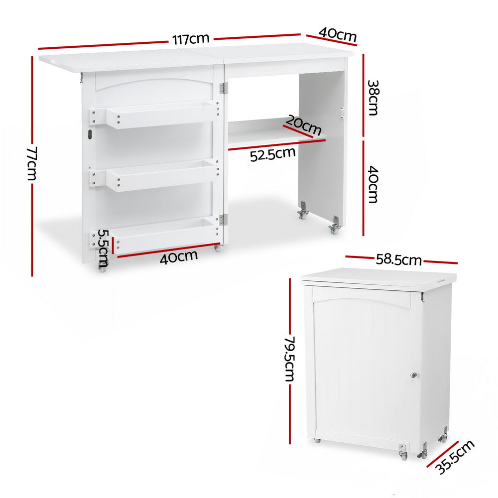 Artiss Folding Sewing Table Sewing Machine Desk Multi-functional Rolling Work Table Craft Station Awezingly