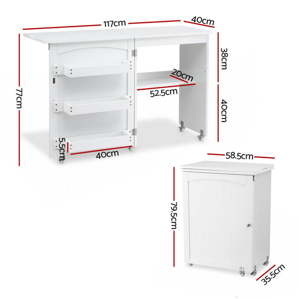 Artiss Folding Sewing Table Sewing Machine Desk Multi-functional Rolling Work Table Craft Station Awezingly