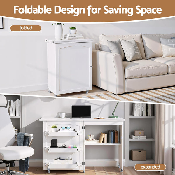 Artiss Folding Sewing Table Sewing Machine Desk Multi-functional Rolling Work Table Craft Station Awezingly