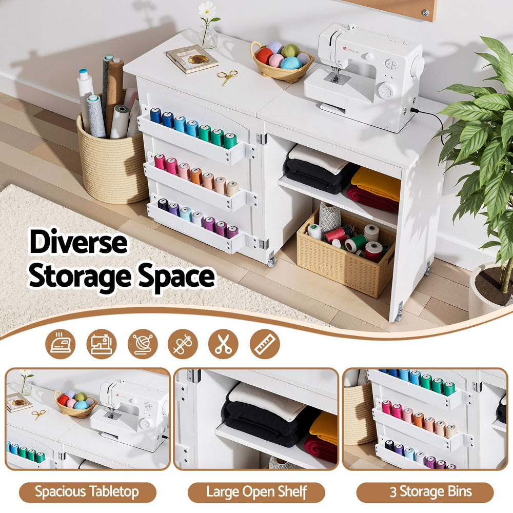 Artiss Folding Sewing Table Sewing Machine Desk Multi-functional Rolling Work Table Craft Station Awezingly