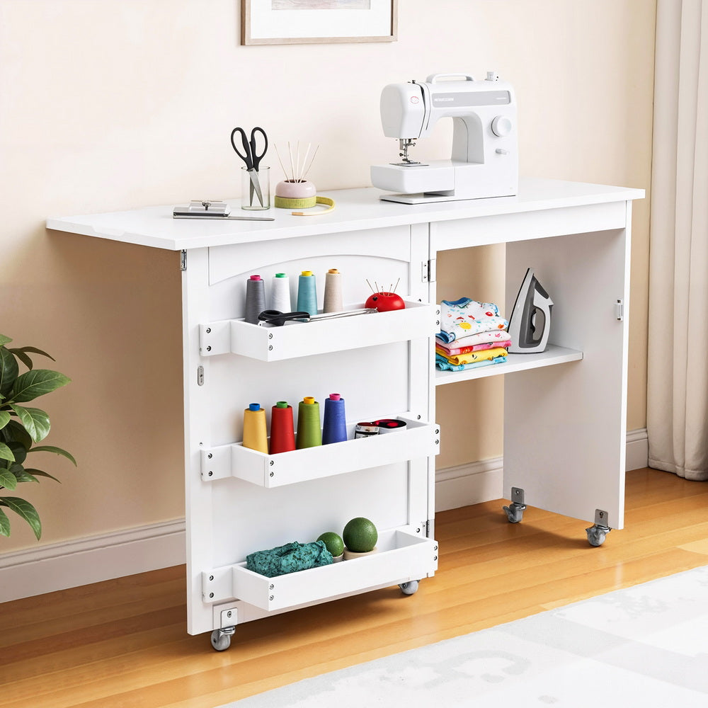 Artiss Folding Sewing Table Sewing Machine Desk Multi-functional Rolling Work Table Craft Station Awezingly