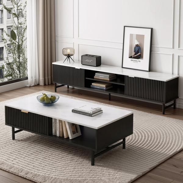 Artiss TV Unit & Coffee Table Set Storage Shelf Black Awezingly