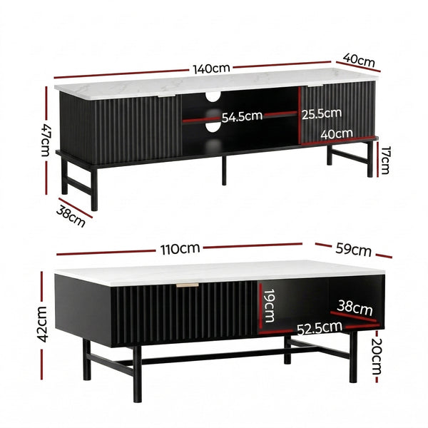 Artiss TV Unit & Coffee Table Set Storage Shelf Black Awezingly
