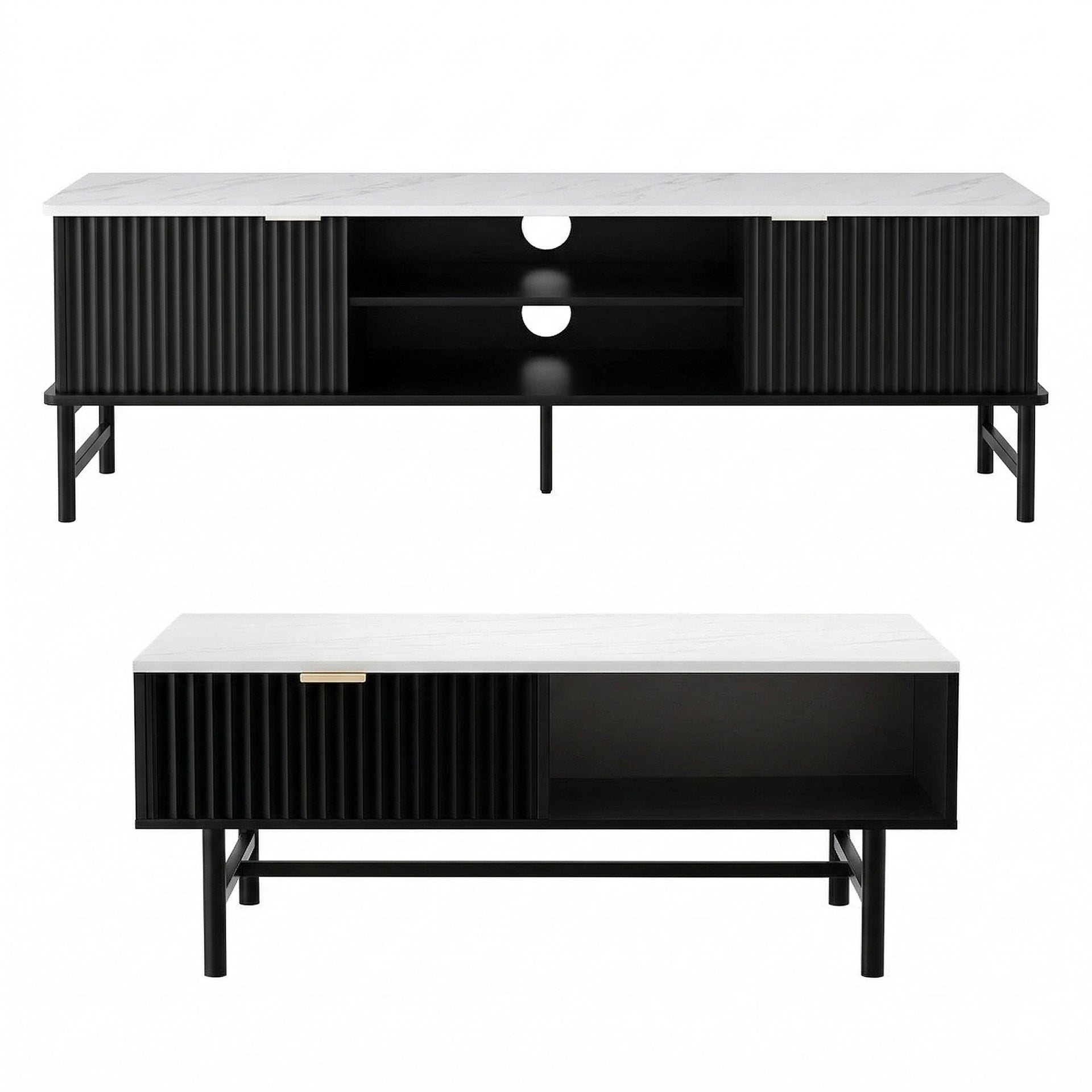 Artiss TV Unit & Coffee Table Set Storage Shelf Black Awezingly