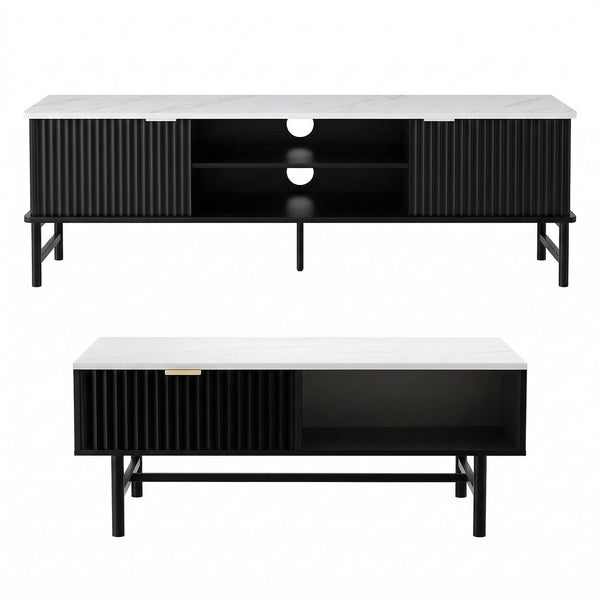 Artiss TV Unit & Coffee Table Set Storage Shelf Black Awezingly