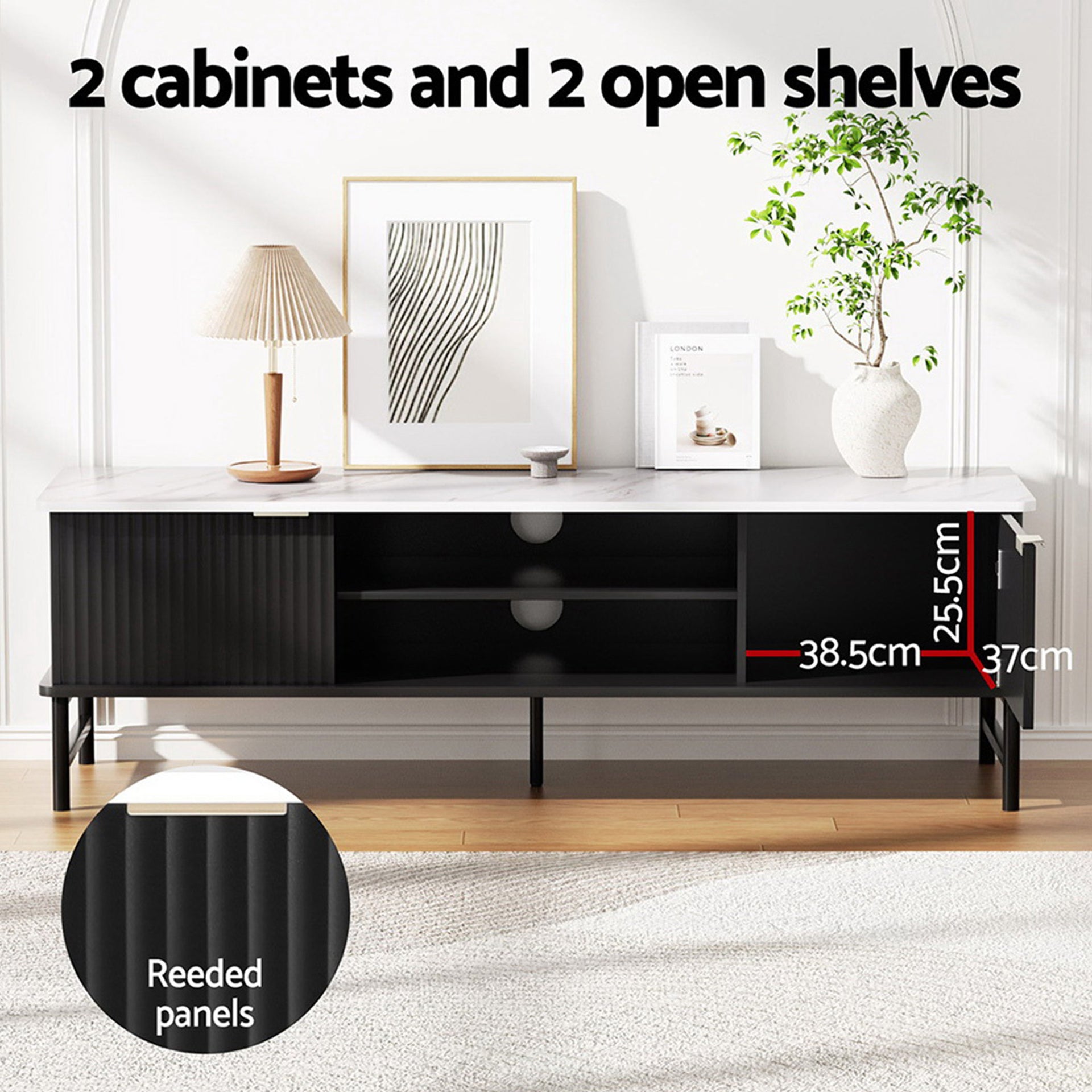 Artiss TV Unit & Coffee Table Set Storage Shelf Black Awezingly