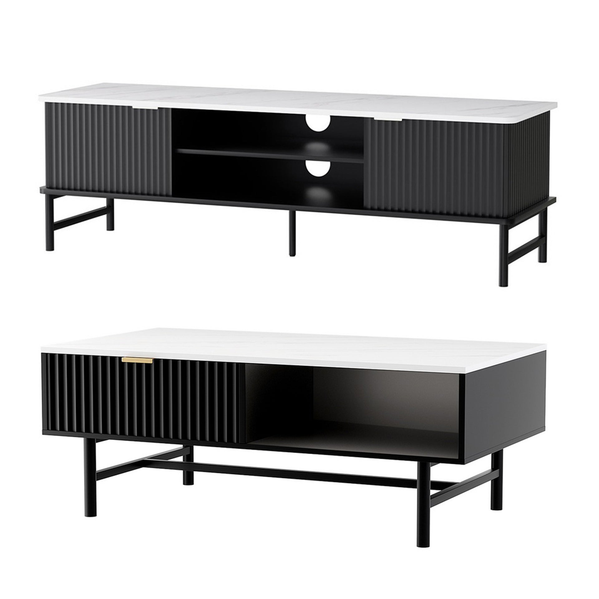 Artiss TV Unit & Coffee Table Set Storage Shelf Black Awezingly