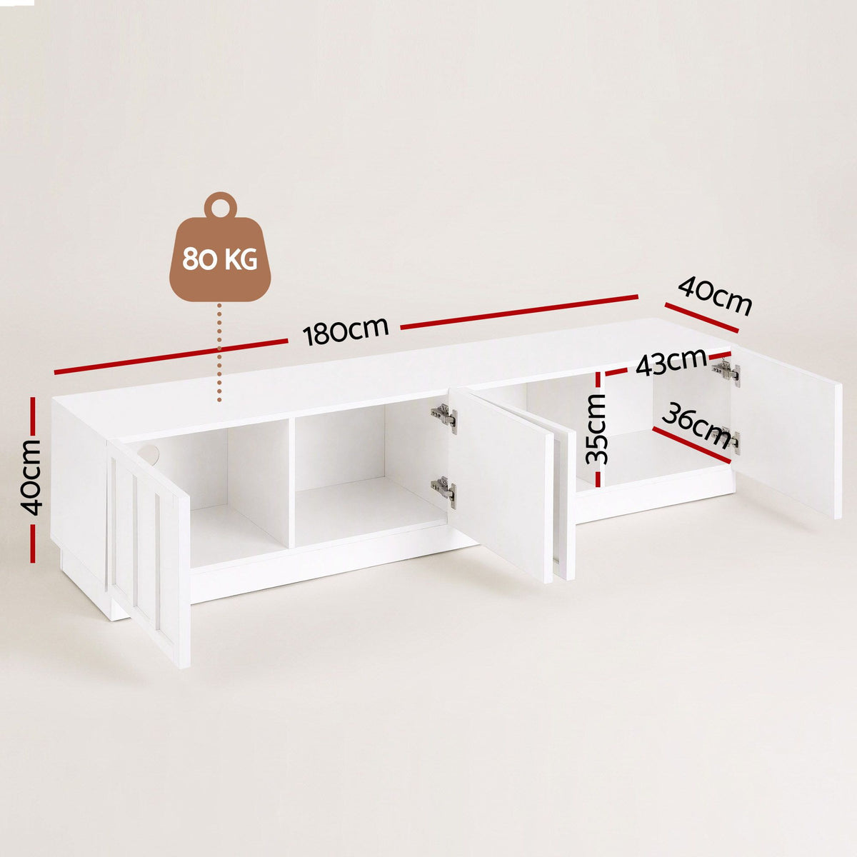 Artiss 180cm TV Unit Entertainment Cabinet Fluted Style Cable Management White Awezingly