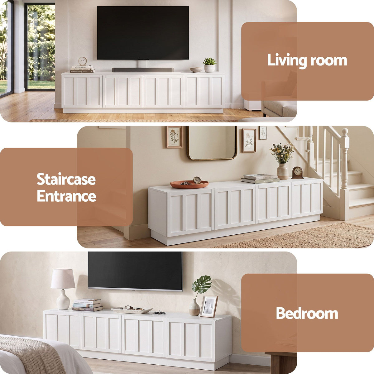 Artiss 180cm TV Unit Entertainment Cabinet Fluted Style Cable Management White Awezingly