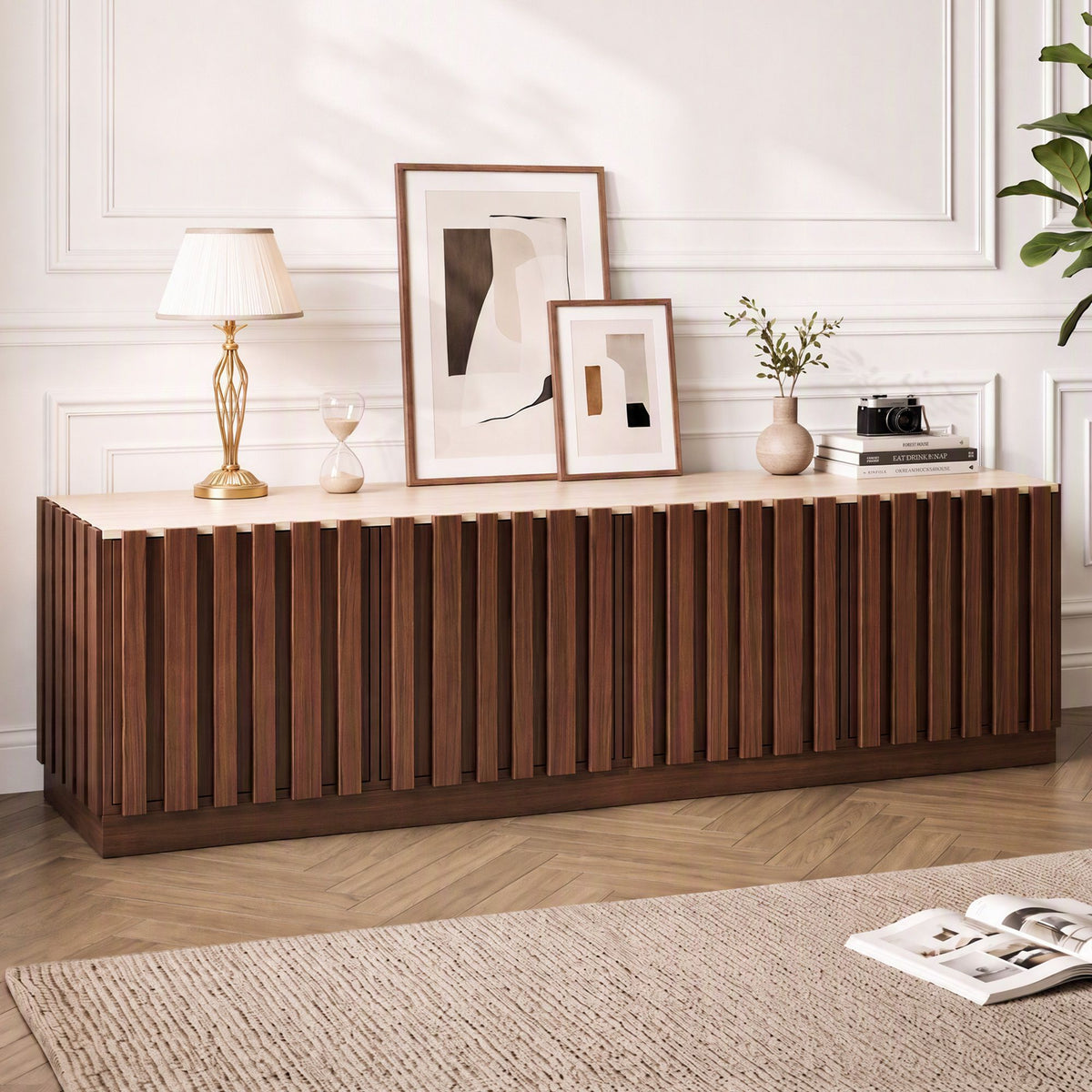 Artiss 180cm TV Unit Entertainment Cabinet Fluted Style Anti-tip Kit Walnut Awezingly