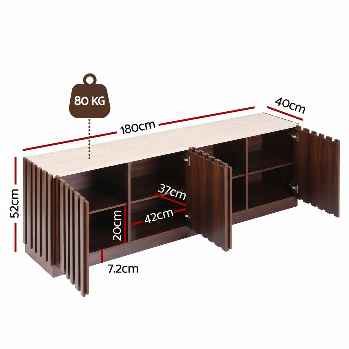 Artiss 180cm TV Unit Entertainment Cabinet Fluted Style Anti-tip Kit Walnut Awezingly