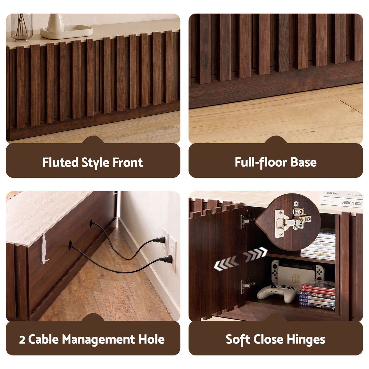 Artiss 180cm TV Unit Entertainment Cabinet Fluted Style Anti-tip Kit Walnut Awezingly