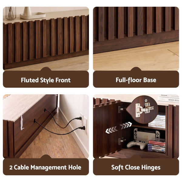 Artiss 180cm TV Unit Entertainment Cabinet Fluted Style Anti-tip Kit Walnut Awezingly