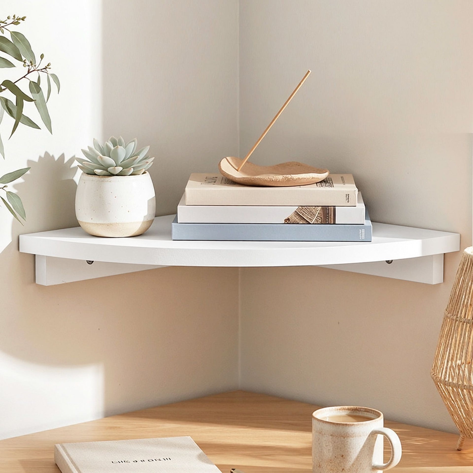 Artiss Corner Floating Wall Shelf Wall Mounted Display Rack Round Edge White 1pc Artiss