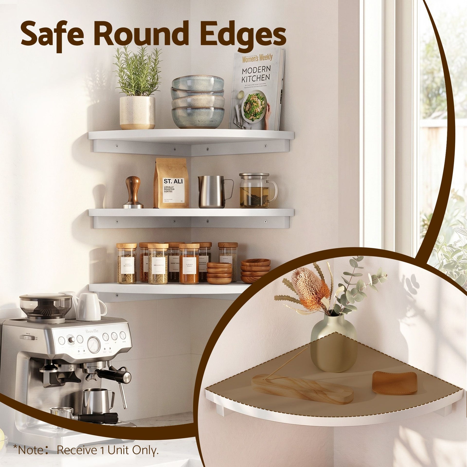 Artiss Corner Floating Wall Shelf Wall Mounted Display Rack Round Edge White 1pc Artiss