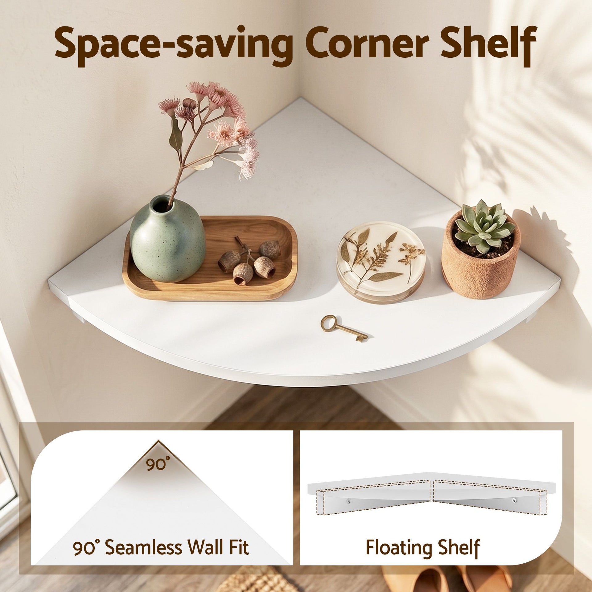 Artiss Corner Floating Wall Shelf Wall Mounted Display Rack Round Edge White 1pc Artiss