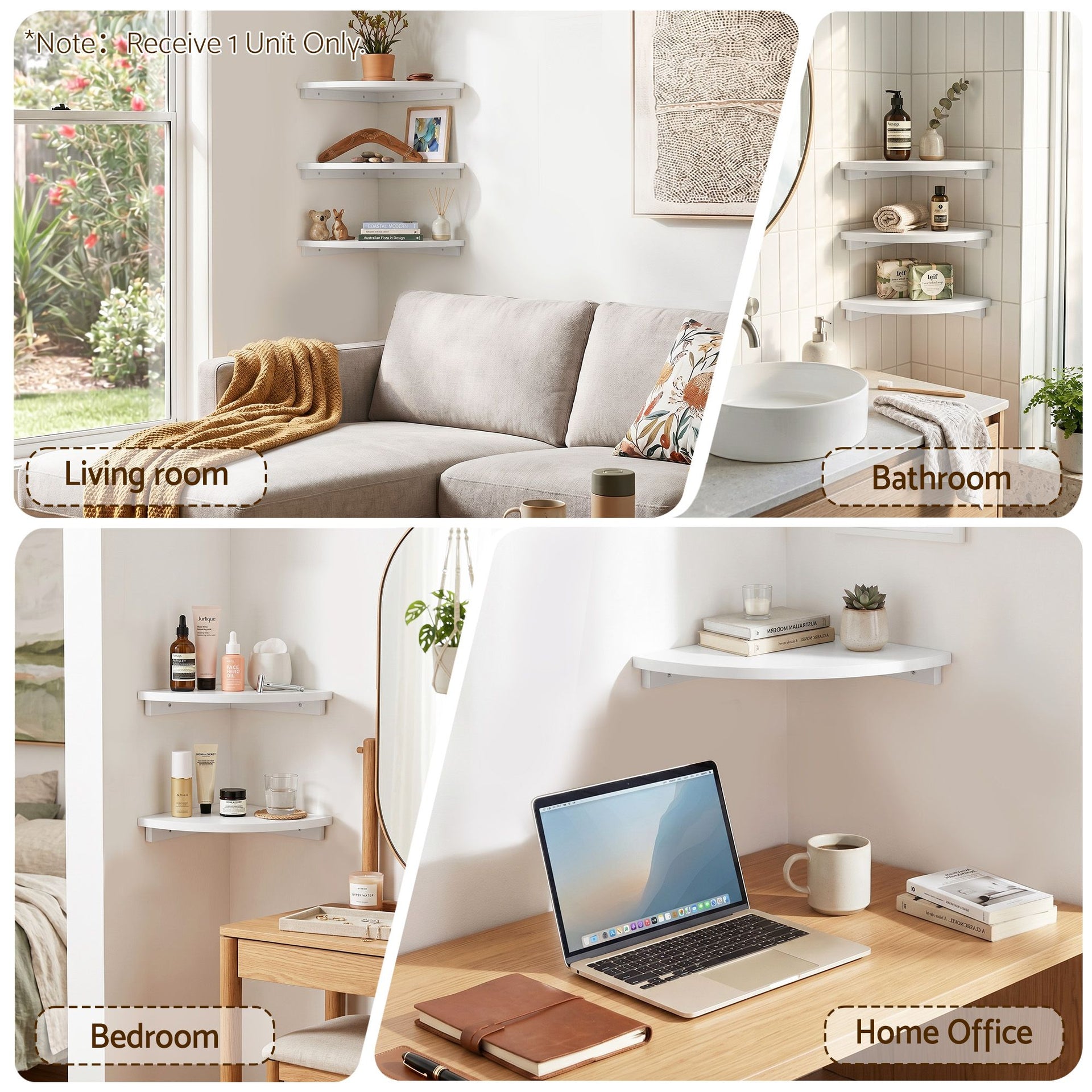Artiss Corner Floating Wall Shelf Wall Mounted Display Rack Round Edge White 1pc Artiss