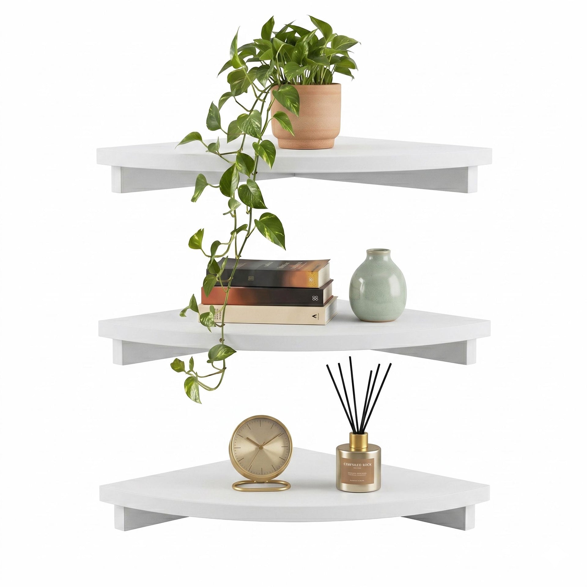 Artiss 3pc Corner Floating Wall Shelf Wall Mounted Display Rack Round Edge White Artiss