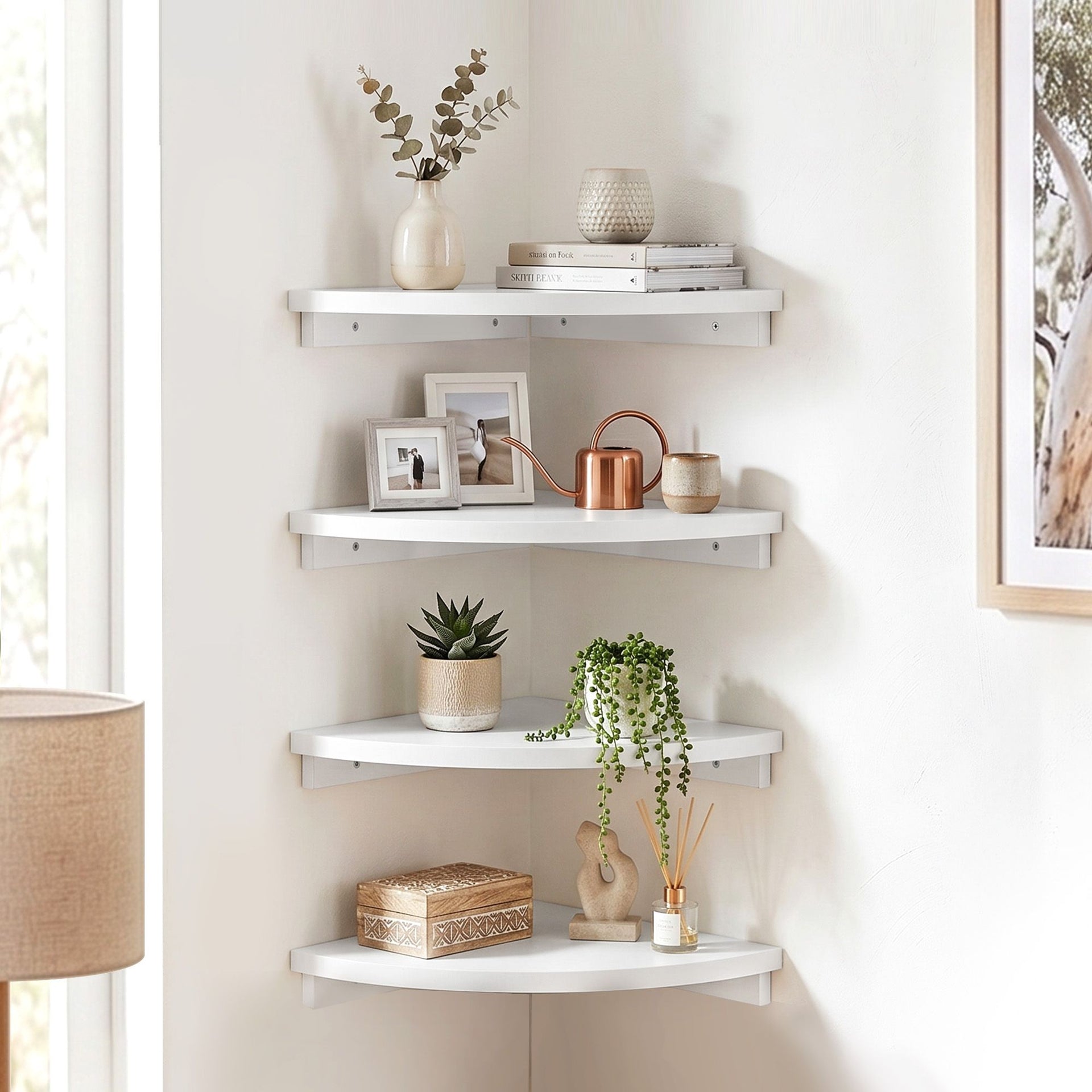 Artiss 4pc Corner Floating Wall Shelf Wall Mounted Display Rack Round Edge White Artiss