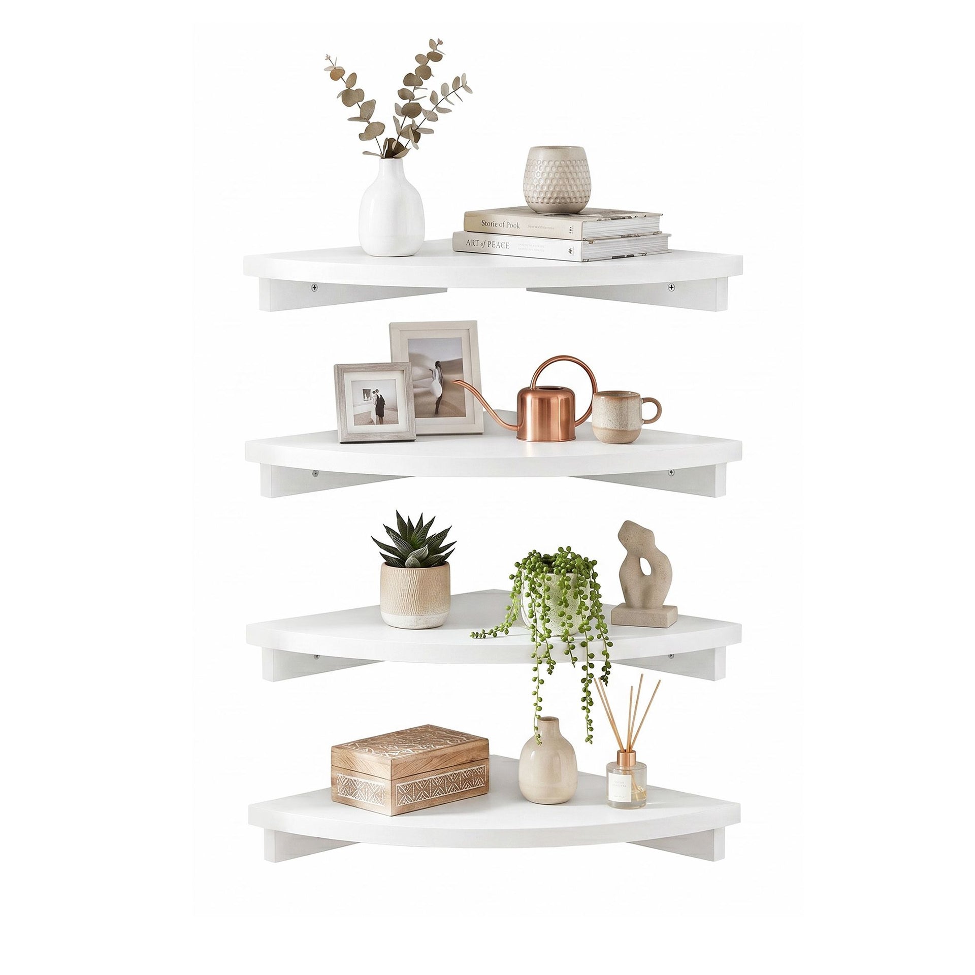 Artiss 4pc Corner Floating Wall Shelf Wall Mounted Display Rack Round Edge White Artiss