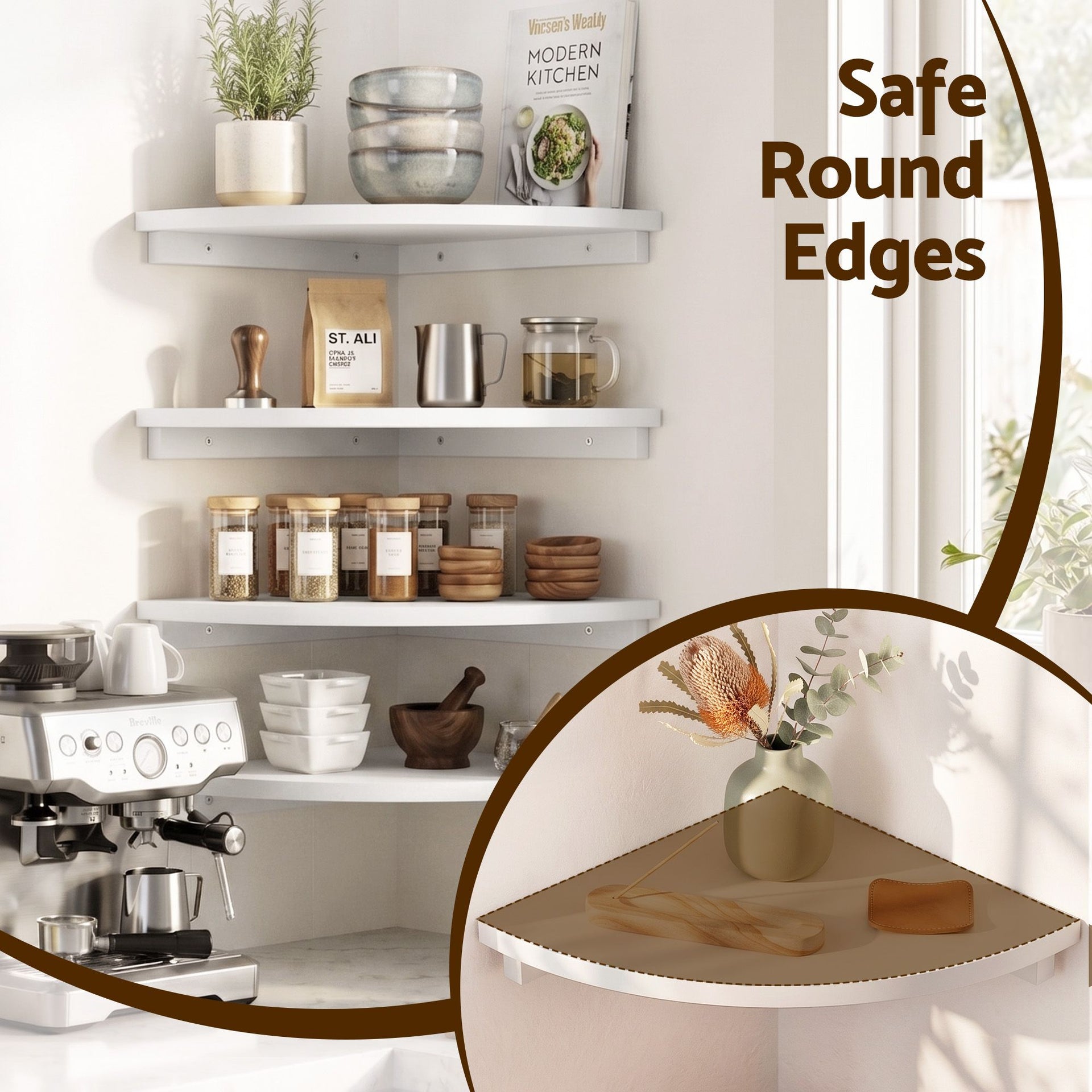 Artiss 4pc Corner Floating Wall Shelf Wall Mounted Display Rack Round Edge White Artiss