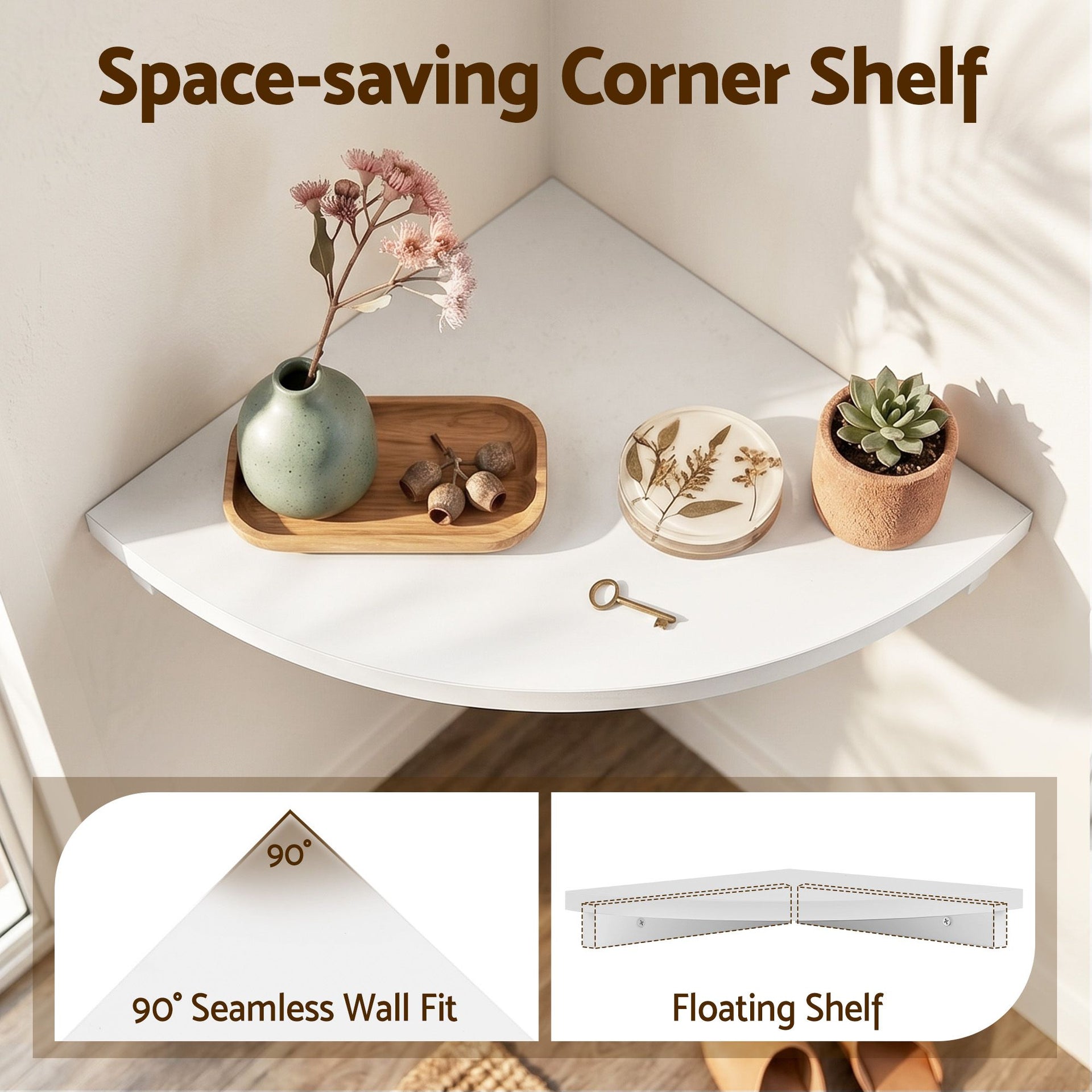 Artiss 4pc Corner Floating Wall Shelf Wall Mounted Display Rack Round Edge White Artiss