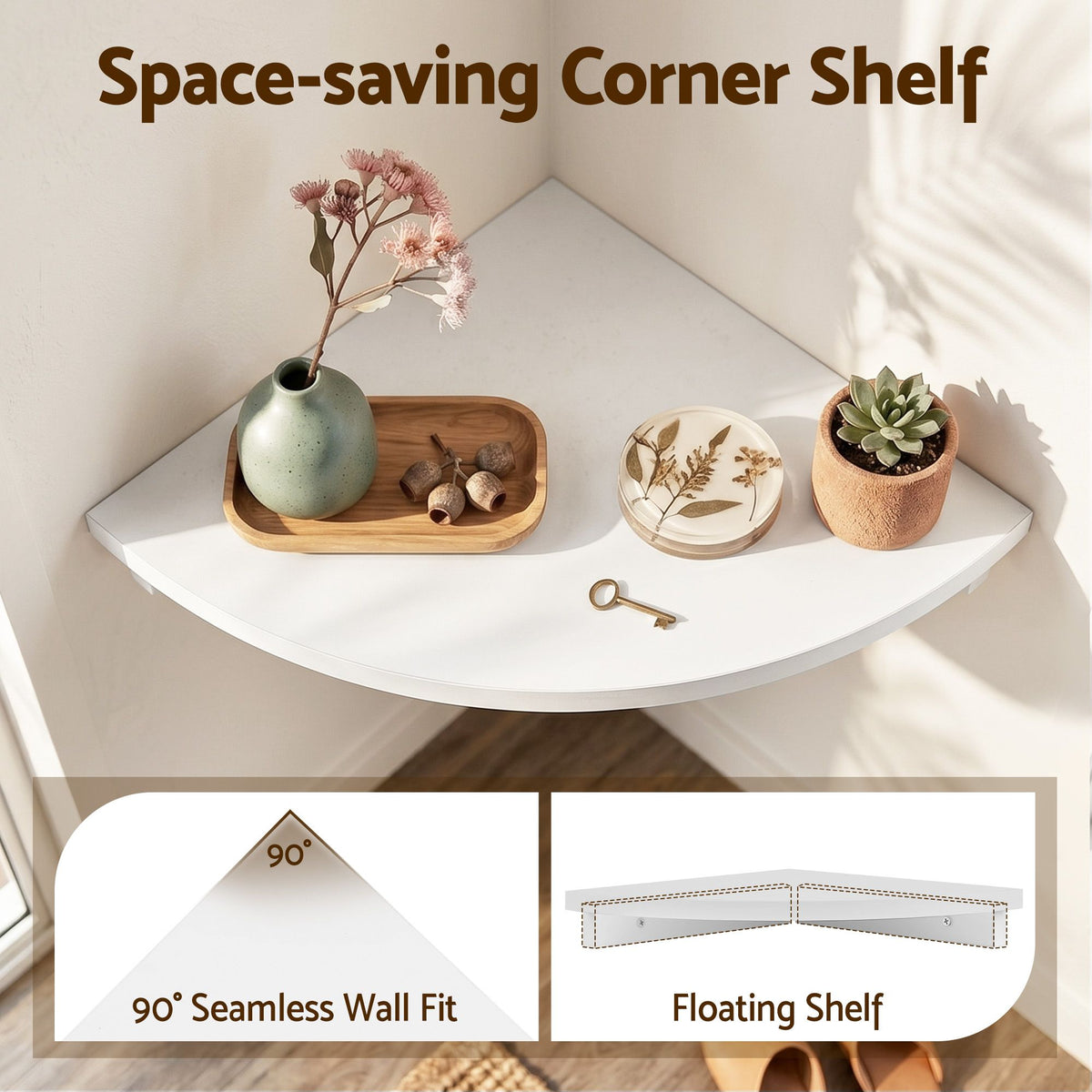 Artiss 4pc Corner Floating Wall Shelf Wall Mounted Display Rack Round Edge White Awezingly