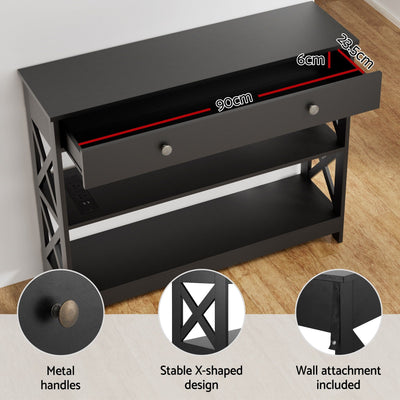 Artiss Shoe Rack Cabinet & Console Table Set Storage Shelf Black