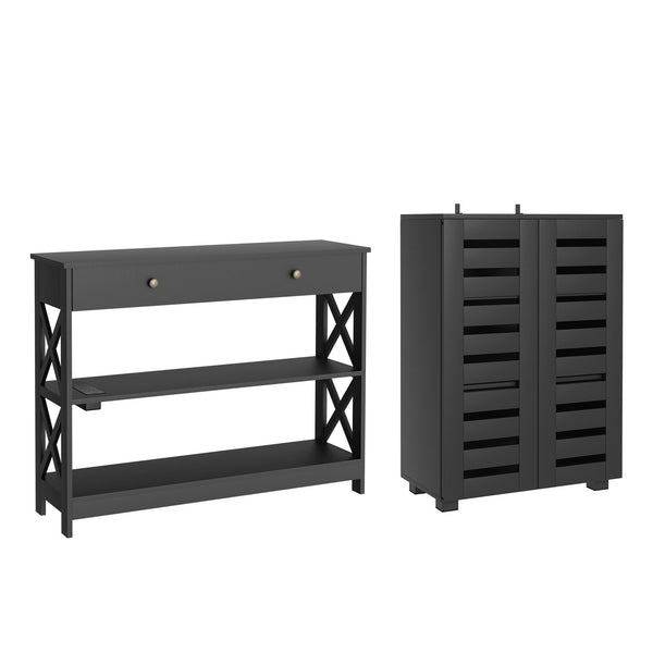 Artiss Shoe Rack Cabinet & Console Table Set Storage Shelf Black Awezingly