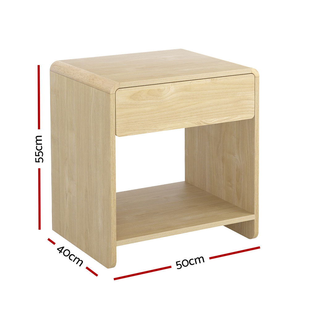 Artiss Bedside Table Drawer Open Shelf Pine Artiss