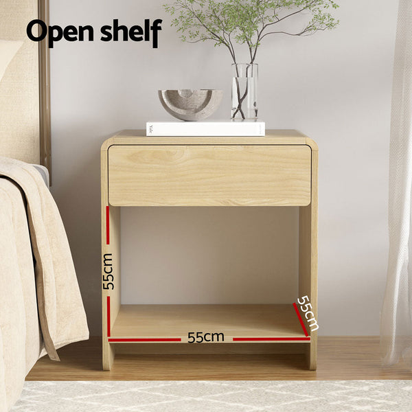 Artiss Bedside Table Drawer Open Shelf Pine Artiss
