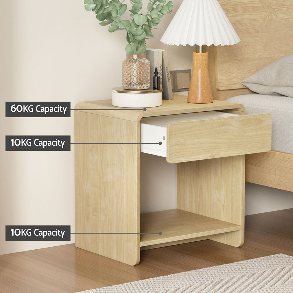 Artiss Bedside Table Drawer Open Shelf Pine Artiss
