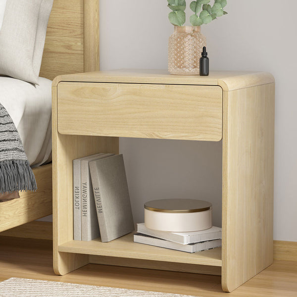Artiss Bedside Table Drawer Open Shelf Pine Artiss