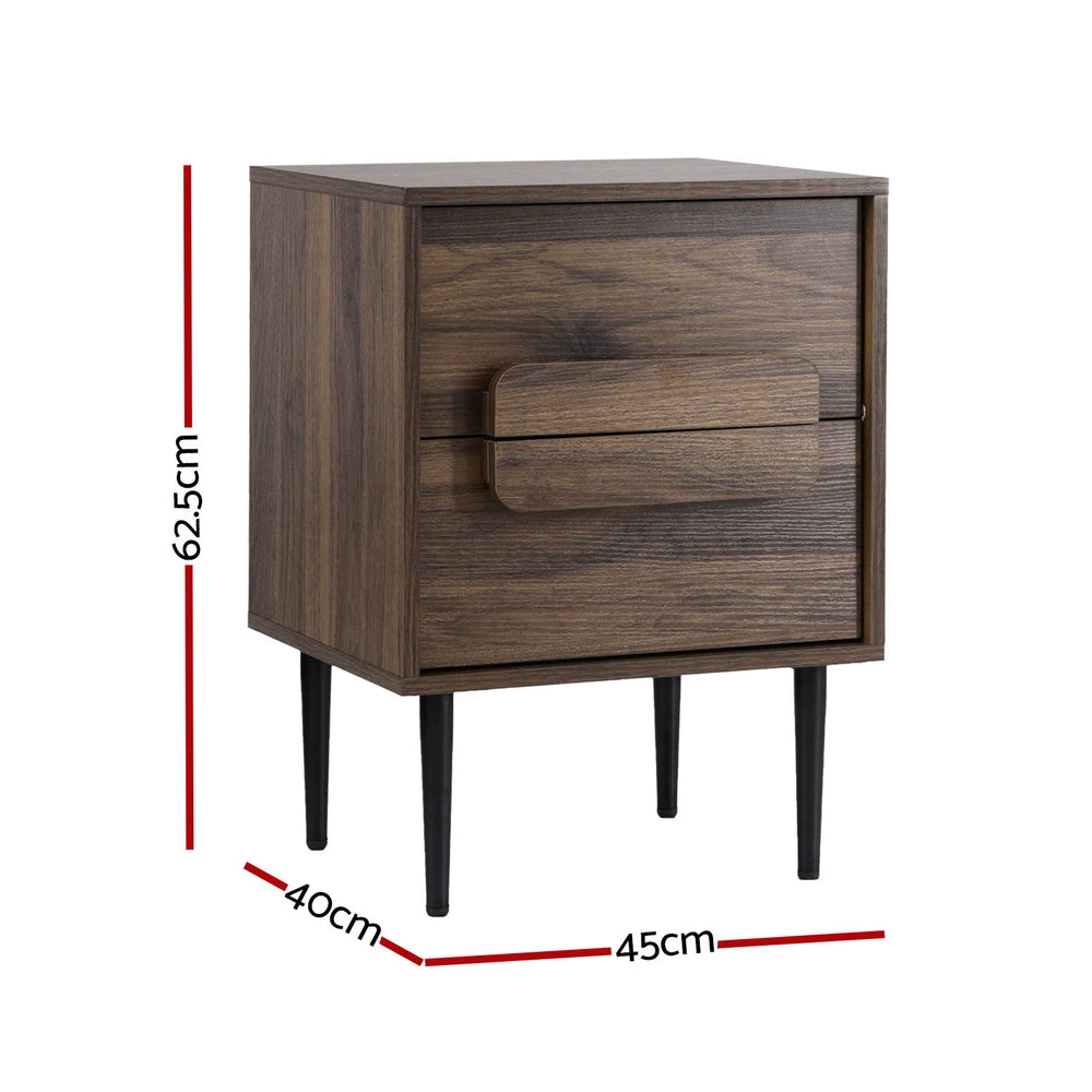 Artiss Bedside Table Nightstand 2 Drawers - Walnut Artiss